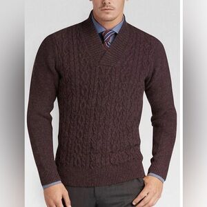 Joseph Abboud Sweater Mens Warehouse Sz L Burgundy Wool Blend Cable Knit V-neck